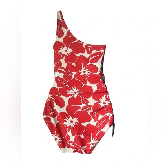 VINCE CAMUTO hibiscus flower one shoulder one piece swimsuit size 10 NWT - Picture 3 of 10